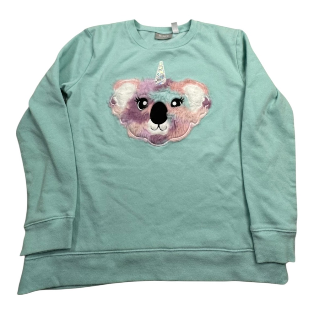 The Childrens Place Girls Teal Unicorn Koala Face Graphic Sweatshirt Size 16 XXL